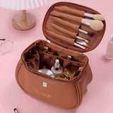 NFI essentials Cosmetic Travel Organizer Bag, Women's Makeup Pouch Toiletry Bag Portable Leather Wide Opening Cosmetics Bag with Handle for Girls - AYAHA ENTERPRISES PRIVATE LIMITED