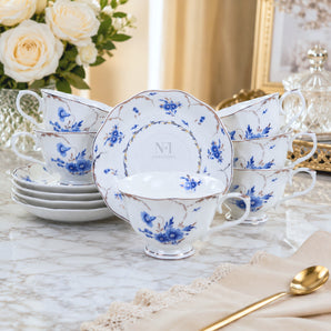 NFI essentials Ceramic Tea Cup and Saucer Set, Premium Vintage Style Floral Printed Coffee & Tea Cup with Handle, Ideal for Home, Office & Gifting (200 ml)