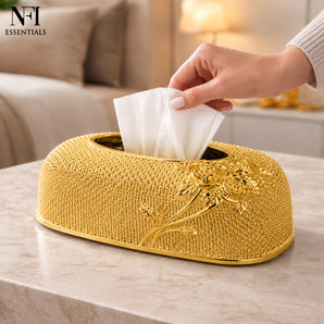 NFI essentials Tissue Holder Box, European Style Luxurious Tissue Cover for Home, Office, Bedroom, Restaurant, Vintage Plastic Rose Tissue Box Holder for Home Office Decoration