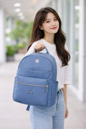 NFI essentials Girls Mini Backpack, Lightweight Travel Small Polyster College Bag with Multiple Pockets, Casual, Work, Office, Picnic Backpack for Women & Ladies (Blue)