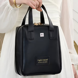 NFI essentials Portable Handheld Makeup Bag for Women with Compartments Large Capacity Travel Toiletry Cosmetic Bag with Handle Large Opening Makeup Pouch