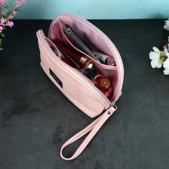 NFI essentials Makeup Pouch for Women, Cosmetic Bag, Semi-circle Stylish PU Pouch for Makeup Accessories, Travel Pouch Vanity Kit Organiser Toiletry Bag Make up Pouch for Girls - AYAHA ENTERPRISES PRIVATE LIMITED