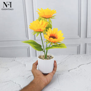 NFI essentials Artificial Sunflower Plant with Plastic Pot, Realistic Flower Arrangement for Home, Office, Living Room & Table Decor, Bright Yellow Floral Centerpiece for Gifting & Interior