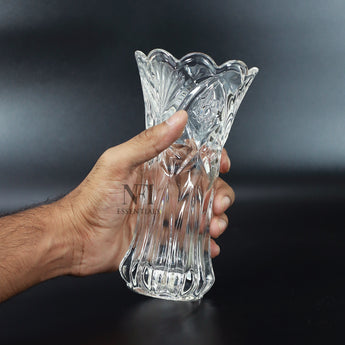 NFI essentials 7.4 Inches Crystal Clear Glass Vases for Flowers with Embossed Floral Design for Fresh or Artificial Flowers Decorative Centerpiece 400ml - AYAHA ENTERPRISES PRIVATE LIMITED