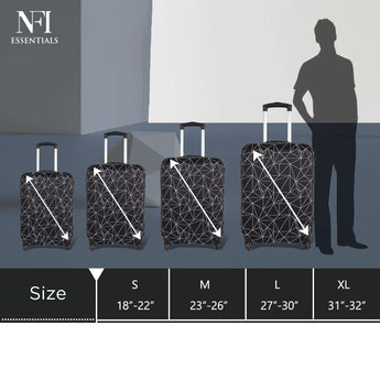 NFI Essentials Stretchable Black Geometric Printed Trolley Suitcase Cover 180 GSM Protective Luggage Cover for 4-Wheel Suitcases Anti-Scratch, Dustproof & Washable (22-24 Inch) - AYAHA ENTERPRISES PRIVATE LIMITED