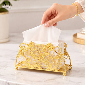 NFI essentials Metal Tissue Holder Stand with Modern Floral Design, Napkin Holder for Dining Table, Kitchen & Living Room, Decorative Tissue Dispenser for Home, Office & Gifting