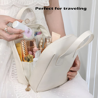 NFI essentials Portable Handheld Makeup Bag for Women with Compartments Large Capacity Travel Toiletry Cosmetic Bag with Handle Large Opening Makeup Pouch - AYAHA ENTERPRISES PRIVATE LIMITED