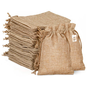 NFI essentials Jute Potli Gift Pouches for Return Gift, Pack of 50 Pcs (10x14 cm), Drawstring Burlap Pouch For Return Organza Candy Gifts, Nikah, Birthday Suruku Pai Pouch