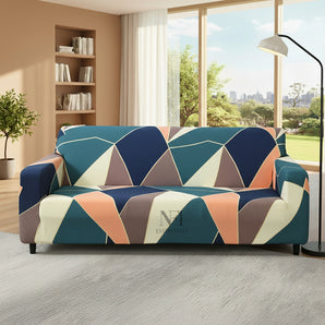 NFI Essentials 3 Seater Stretchable Sofa Cover Elegant Geometric Abstract Design, Soft Polyester Spandex Fabric, Anti-Slip, Wrinkle-Resistant, Washable Couch Slipcover.