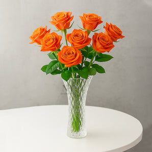 NFI essentials 9.6 Inches Crystal Clear Glass Vases for Flowers with Embossed Floral Design for Fresh or Artificial Flowers Decorative Centerpiece Diamond-Cut Design