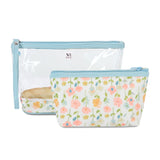 NFI essentials Set of 2 Flower Print Cosmetic Pouch Makeup Pouch Travel Organizer Toiletry Bag for Women Zippered Pouch Set with Handle, Large & Medium - AYAHA ENTERPRISES PRIVATE LIMITED
