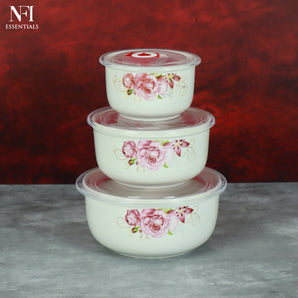 NFI essentials 3 Pcs Ribbed Ceramic Bowl Set with Airtight Lids Ideal for Food Storage, Serving, and Meal Prep Microwave Safe, Freezer Safe, Dishwasher Safe (Large- 800ml,Meduim- 500ml & Small- 280ml) - AYAHA ENTERPRISES PRIVATE LIMITED