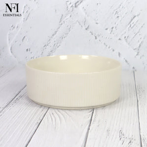 NFI essentials Ceramic Bowls Perfect For Snack, Side Dishes, Salads Or Desserts Beige Rib-Textured Multipurpose Uses Microwave & Oven Safe Ideal For Gifting & Daily Use (White Big size)
