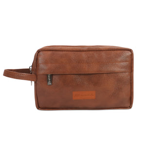 NFI essentials Leather Toiletry Bag for Men & Women Travel Pouch for Toiletries Shaving Kit & Cosmetics Water Resistance Pouch for Travel Accessories Organizer Gadget Bag Travel Pouch for Make Up