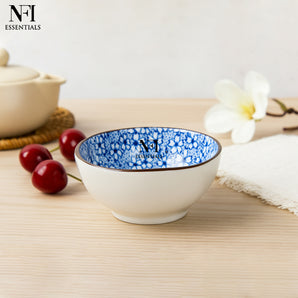 NFI essentials Mini Ceramic Bowl Microwave & Dishwasher Safe Small Serving Katori Ideal for Nuts, Chutney, Pickle & Dry Fruits,  Blossom Design 3.6 Inch (150ml)