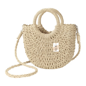 NFI essentials Straw Wicker Sling Bad for Womens, Small Beach Bag for Girls, Handmade Shoulder Purse for Ladies, Crossbody Handbag for Summer, Top Handle Tote Moon Bag