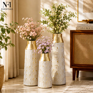 NFI essentials Metal Flower Vase Set of 3 for Living Room & Home Decor