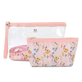 NFI essentials Set of 2 Flower Print Cosmetic Pouch Makeup Pouch Travel Organizer Toiletry Bag for Women Zippered Pouch Set with Handle, Large & Medium - AYAHA ENTERPRISES PRIVATE LIMITED