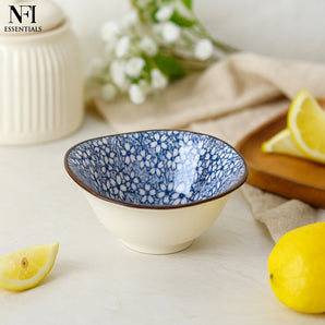 NFI essentials Mini Ceramic Bowl Microwave & Dishwasher Safe Small Serving Katori Ideal for Nuts, Chutney, Pickle & Dry Fruits Blossom Design 3.5 Inch (150 ml)