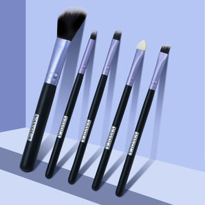 NFI essentials Professional Synthetic Soft Bristle Makeup Brush Set of 5 For Face & Eye Cosmetic Accessories Brushes Kit For Eyeshadow, Powder, Lip, Eyebrow