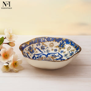 NFI essentials Ceramic Quarter Plate Serving Platter Side Plate Blue Floral Design Ideal for Snacks, Desserts, Starters, Appetizers Microwave & Diswasher Safe (7 Inch)