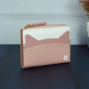 NFI essentials Small Wallet for Women, PU Leather Mini Wallet for Girls, Cash, Coin, Credit Card Holder with Zip Pocket, Bifold Cat Ear Design Small Money Purse for Girls Ladies
