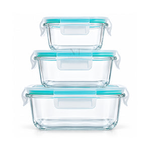 NFI essentials Food Safe Glass Containers Set of 3 With Airtight Lids Leak-Proof, Microwave, Freezer & Dishwasher Safe Borosilicate Meal Prep for Fresh, Healthy Food Storage (800ml, 520ml & 390ml)