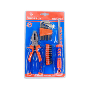 NFI essentials Basic Hand Tools Kit for Household DIY & Emergency Repair Compact & Portable Set of Piler,Screwdriver with 10 Bits Set & 8 ALanki Set