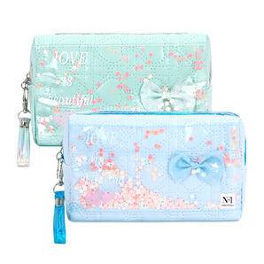 NFI essentials Pack of 2 Makeup Pouch Cosmetic Pouch Vanity Case Jewellery Pouch Stationery Pencil Case Travel Organiser Travel Pouch with Detachable Handle