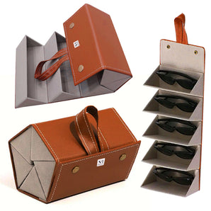 NFI essentials Sunglasses Organizer, Foldable Travel Goggles Storage Case with 5 Slots, Portable Eyeglasses Holder Specs Storage Box for Men Women Eyewear Display Container