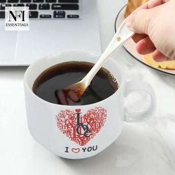 NFI essentials Set of 4 Ceramic Tea Cups With Stand Safe for the Microwave and Dishwasher Stackable Tea Cup  Printed Coffee Mugs for Gifting with Holder 150 ML - AYAHA ENTERPRISES PRIVATE LIMITED