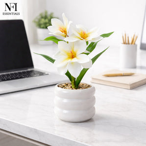NFI essentials Artificial Lilly with Ceramic Pot, Realistic Flower Arrangement for Home, Office, Living Room & Table Decor, Bright Yellow Floral Centerpiece for Gifting & Interior.