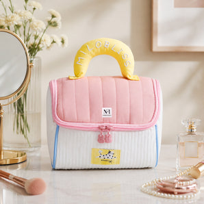 NFI essentials Makeup Pouch for Women, Portable Cosmetic Organizer with Handle, Brush Holder & Dual Zipper, Spacious Vanity Bag for Travel & Home, Make up Bag for Girls