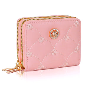 NFI essentials Small Wallet for Women, PU Leather Mini Clutch Wallet for Girls, Dual Zipper wallet, Credit Card Holder Coin Purse for Girls