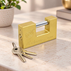 NFI essentials Bar Lock Heavy Duty 100 mm, Rectangle Shutter Padlock with 3 Keys, High Security Anti-Theft Steel Lock for Warehouse, Garage, Gates, Containers