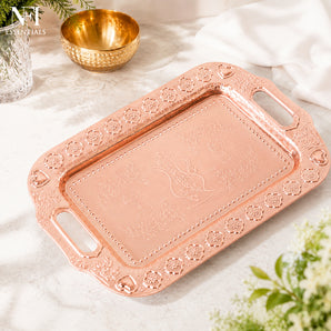 NFI essentials Steel Serving Tray, Platter with Rose Gold Finish 36x15cm, (M)
