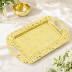 NFI essentials Steel Serving Tray, Platter with Gold Finish 36x15cm, (M)