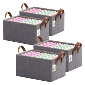 NFI essentials Pack of 4 Closet Organizer Box with Handles Large Foldable Storage Basket for Organizing Cloths, Toys, Books, Shelves, Space Saver Wardrobe Organizer