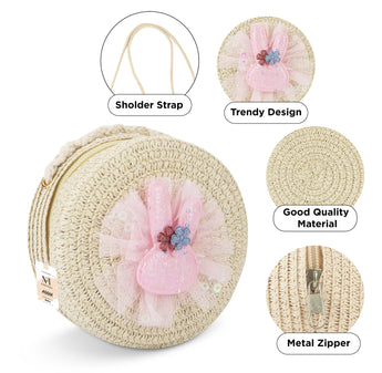 NFI essentials Round Sling Bag for Women, Stylish Shoulder Bag for Girls, Travel Crossbody Bag Purse for Ladies, Jute Zipper Closure Straw Side Sling Bag for Woman Latest - AYAHA ENTERPRISES PRIVATE LIMITED