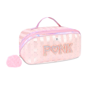 NFI essentials Cosmetic Travel Organizer Bag, Women's Makeup Pouch Toiletry Bag Portable Large Capacity Wide Opening Cosmetics Bag with Handle & Divider