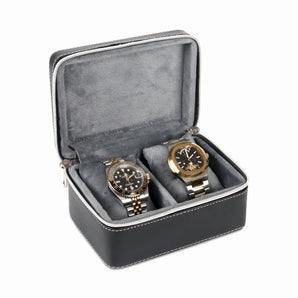 NFI essentials Watch Box for Men & Women Watch Organizer Case In 2 Slots of watches Watch Holder with Professional Leather Watch case Watch Collection Box Unisex (I111-2 Slot-Black)