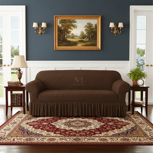 NFI Essentials 3 Seater Turkish Style Sofa Cover with Skirt Couch Slipcover with Textured Fabric Washable and Anti-Slip Elasticity Furniture Protector for Living Room