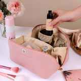 NFI essentials Cosmetic Travel Organizer Bag, Women's Makeup Pouch Toiletry Bag Portable Leather Wide Opening Cosmetics Bag with Handle and Divider - AYAHA ENTERPRISES PRIVATE LIMITED