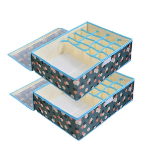 NFI essentials 16+1 Compartment Pack of 2 Foldable Storage Box, Multi Closet Organizer For ,Socks, Bra, Tie, Scarf, Panty Innerwear Organizer For Wardrobe Undergarments Organizer Non Woven