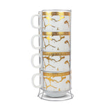 NFI essentials Set of 4 Ceramic Tea Cups With Stand Safe for the Microwave and Dishwasher Stackable Tea Cup  Printed Coffee Mugs for Gifting with Holder 150 ML - AYAHA ENTERPRISES PRIVATE LIMITED