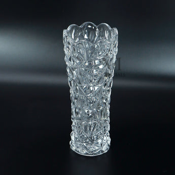 NFI essentials 10 Inches Crystal Clear Glass Vases for Flowers with Embossed Floral Design for Fresh or Artificial Flowers Decorative Centerpiece - AYAHA ENTERPRISES PRIVATE LIMITED