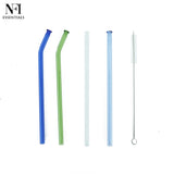 NFI essentials Set of 4 Glass Straws With Cleaning Brush Clear Reusable BPA-Free Drinking Straws for Smoothies, Juices, and Cold Beverages Ideal for Home, Office (Multicolor Pack of 4) - AYAHA ENTERPRISES PRIVATE LIMITED