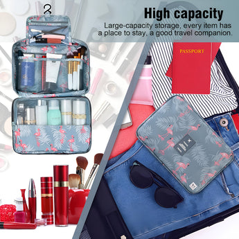 NFI essentials Hanging Travel Toiletry Bag with Sturdy Hook, Large Portable Makeup Cosmetic Pouch for Women & Mens, Foldable Stylish Make Up Vanity Kit Organiser for Girls - AYAHA ENTERPRISES PRIVATE LIMITED