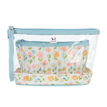 NFI essentials Set of 2 Flower Print Cosmetic Pouch Makeup Pouch Travel Organizer Toiletry Bag for Women Zippered Pouch Set with Handle, Large & Medium - AYAHA ENTERPRISES PRIVATE LIMITED