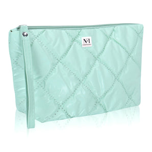 NFI essentials Multipurpose Quilted Cosmetic Pouch, Checkered Puffy Makeup Pouch for Women, Zipper Travel Bag, Portable Toiletry Organizer Bag with Handle